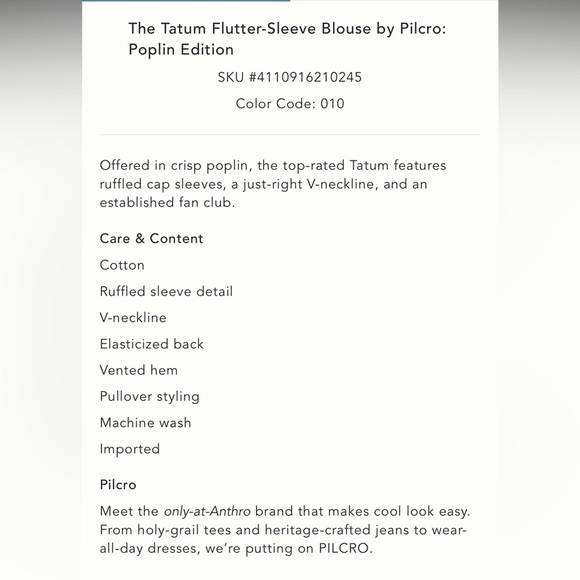 Anthropologie Pilcro The Tatum Futter Sleeve Blouse White Cotton Medium - Picture 12 of 12